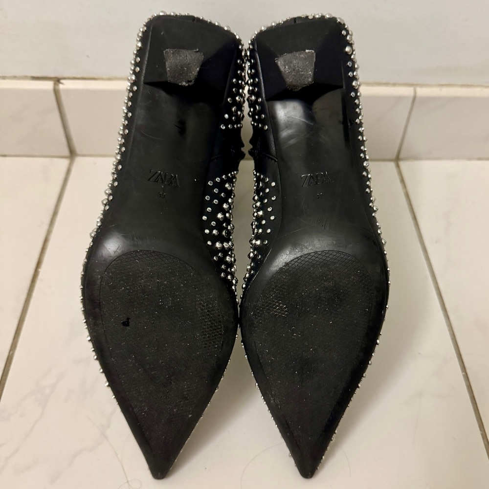 Zara Black Studded  Heeled Ankle Boots - Size 8 - Picture 11 of 16
